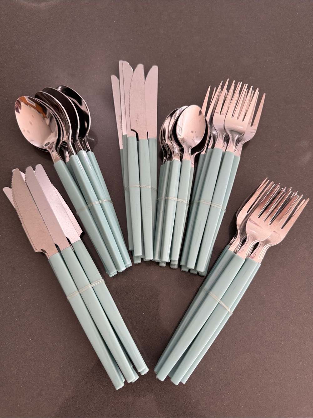 Aqua Mid Century Stainless Steel Flatware Set. 8 4 Pc Settings PLUS 16 BONUS pcs